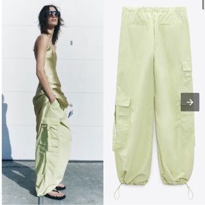 NWT Zara nylon blend parachute pants green